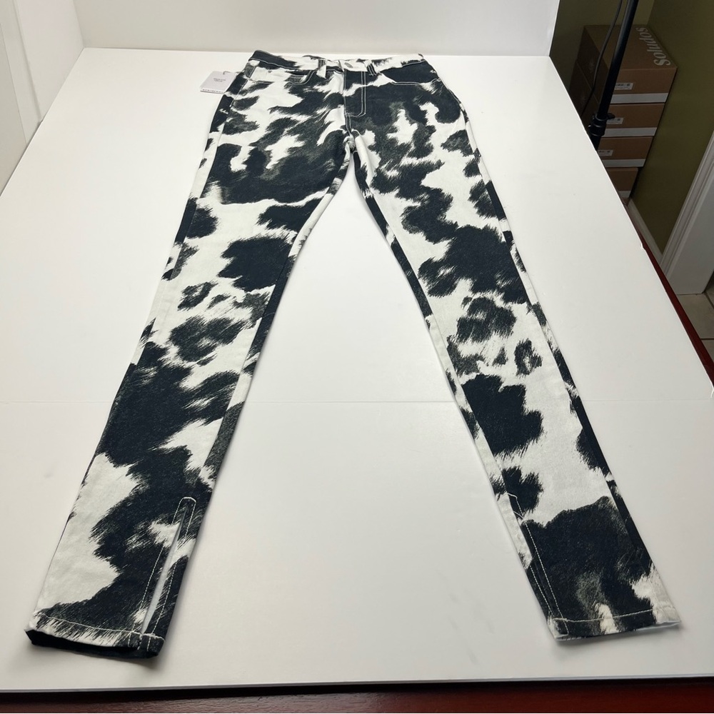 We Wore What WeWoreWhat Cow Print Black White Stiletto Slit Jeans 26 NEW *FLAWS‎